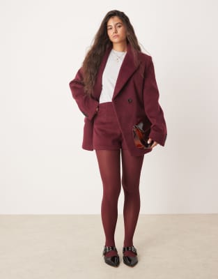 Asos Design High Waist Wool Look Tailored Shorts In Burgundy - Asos Shorts New In 1st November 2024