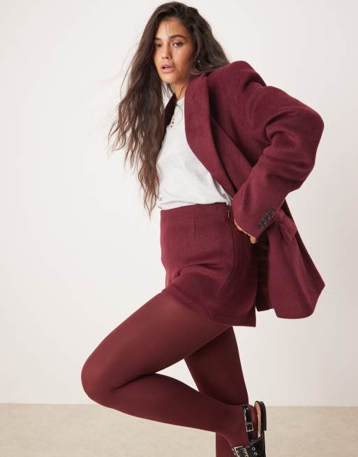 ASOS DESIGN high waist wool look tailored shorts in burgundy ASOS