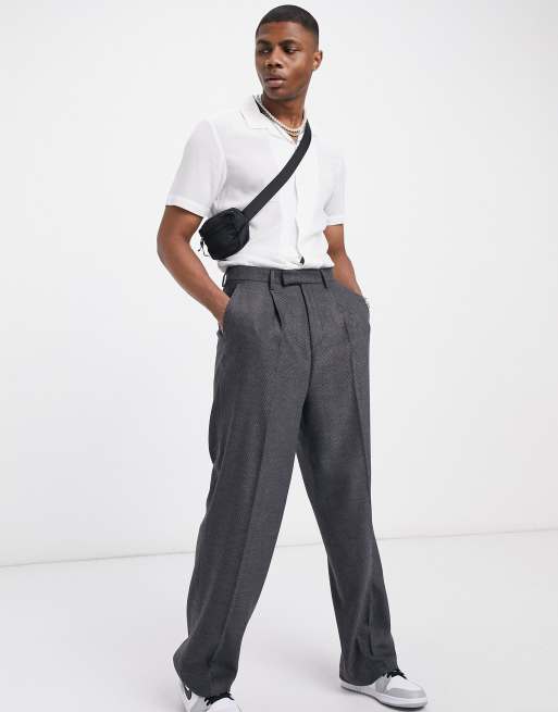 ASOS DESIGN high waist wool mix smart pants with wide leg in