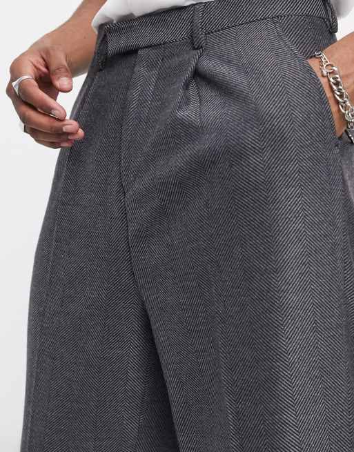 ASOS DESIGN high waist wool mix smart pants with wide leg in charcoal