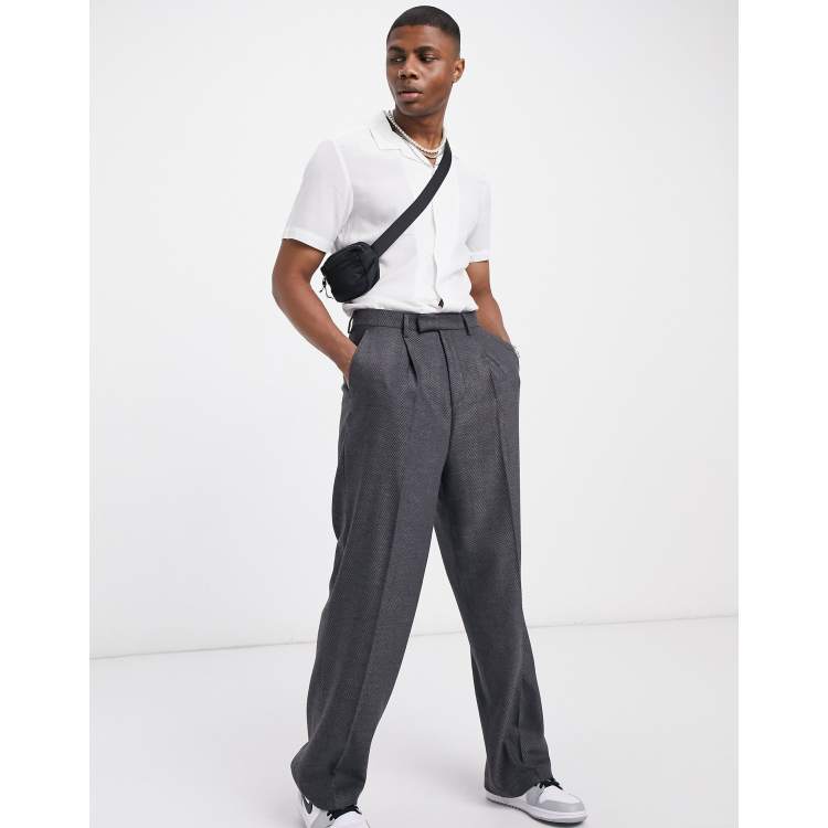 Mens high waisted wide leg clearance trousers