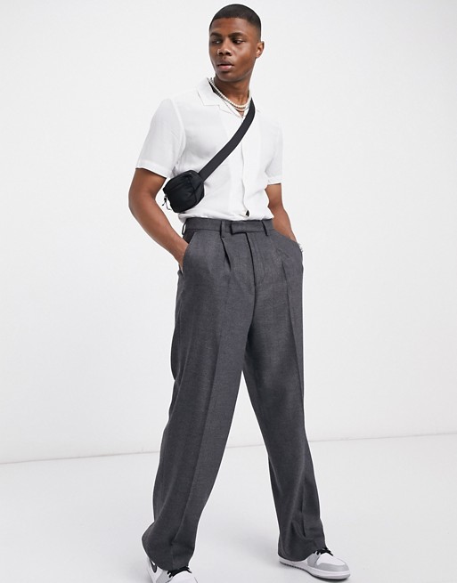 ASOS DESIGN high waist wool mix smart trousers with wide leg in charcoal