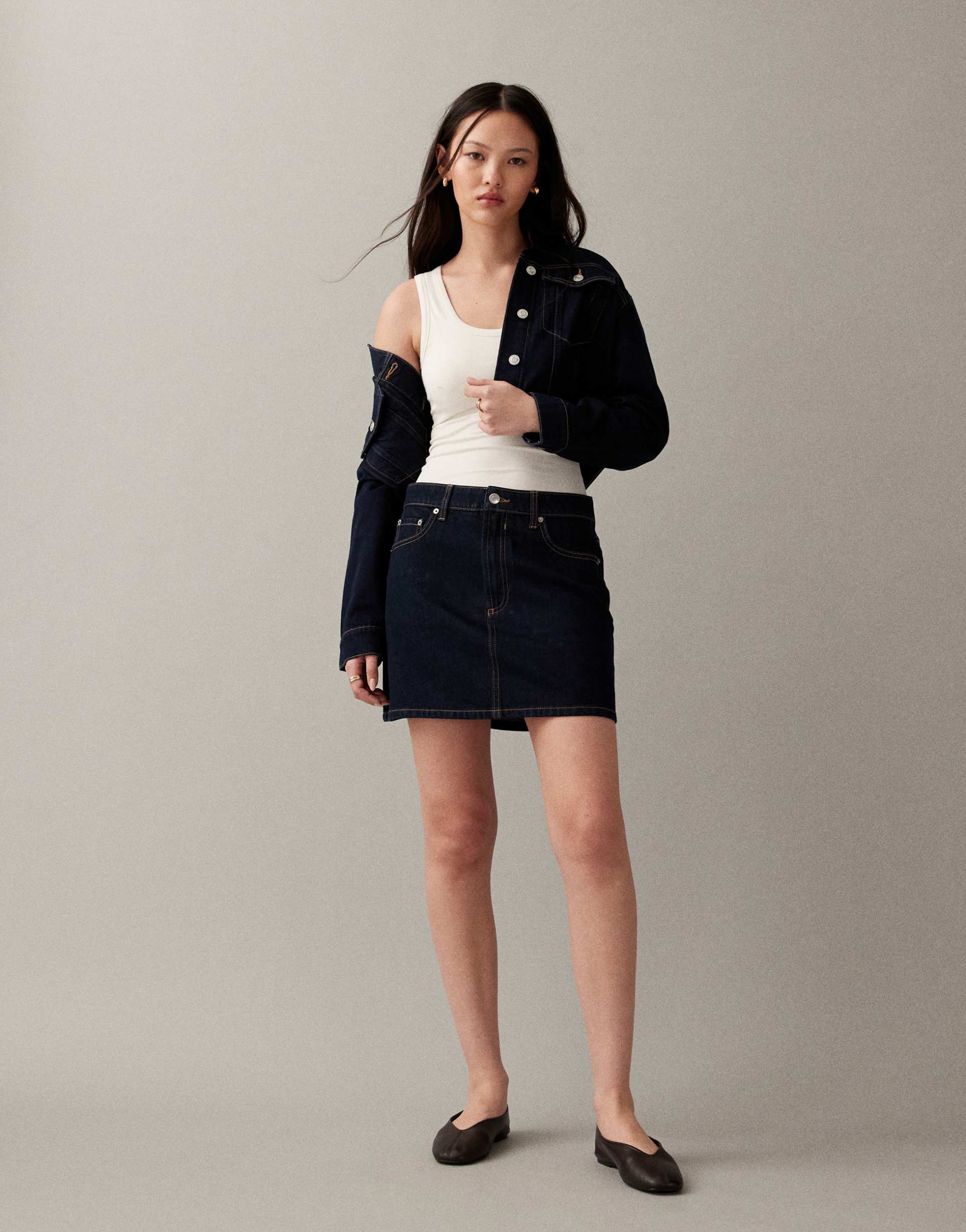 asos design high waisted a-line mini skirt in rinse