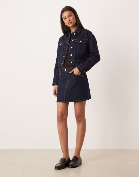 ASOS DESIGN high waisted a line mini skirt in rinse