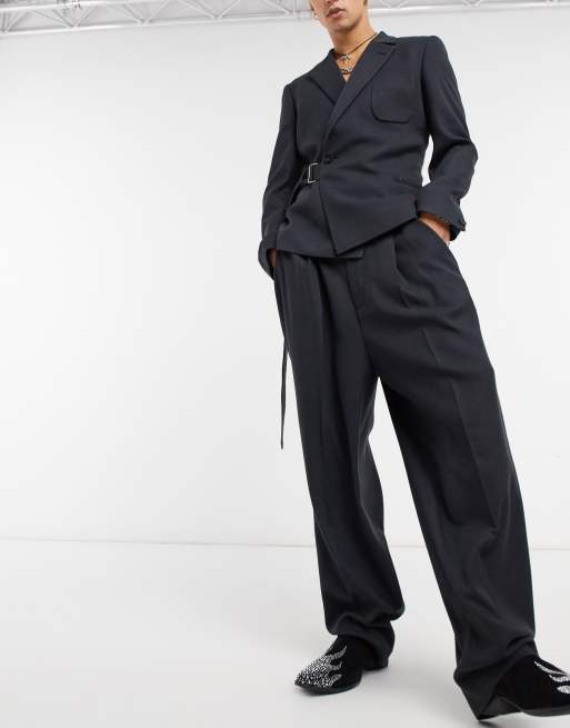 ASOS DESIGN high waisted balloon suit pants in black twill