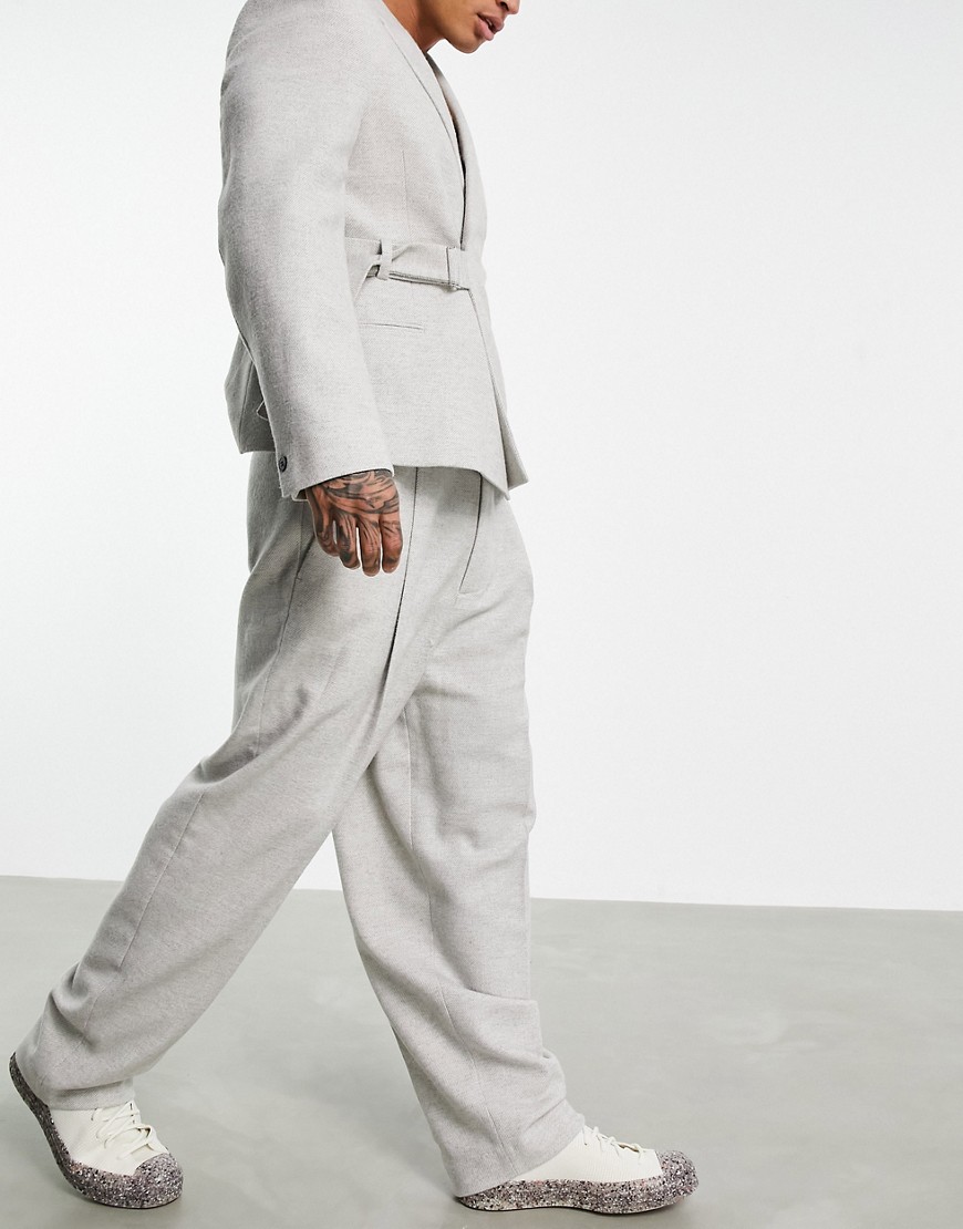 ASOS DESIGN high waisted balloon wool mix twill suit pants in ice gray-Grey