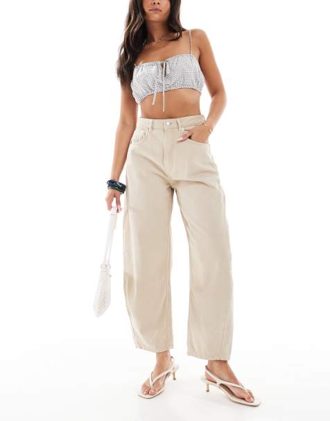 ASOS DESIGN high waisted barrel jean in biscuit - view 1