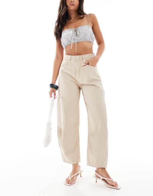 ASOS DESIGN high waisted barrel jean in biscuit