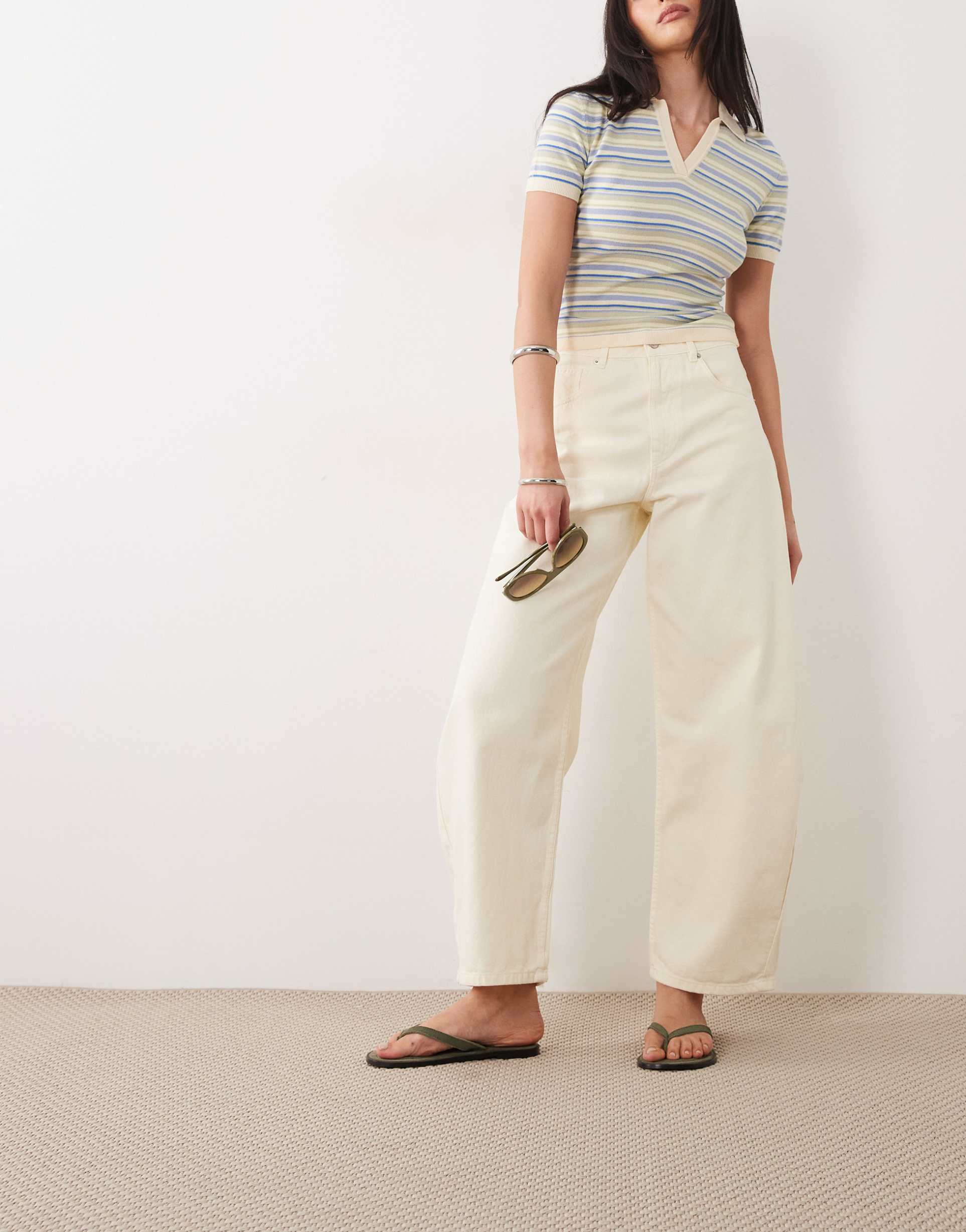 asos design high waisted barrel jean in pastel yellow