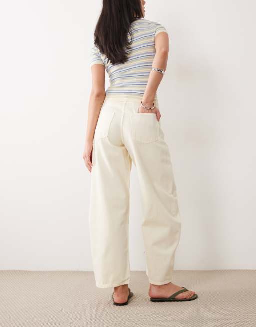 ASOS DESIGN high waisted barrel jean in pastel yellow, 3 of 5