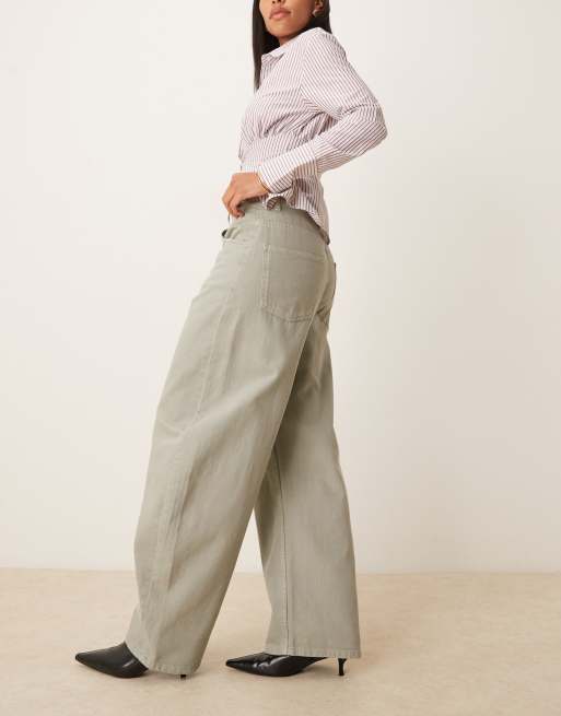 ASOS DESIGN high waisted barrel jean in washed khaki, 2 of 5