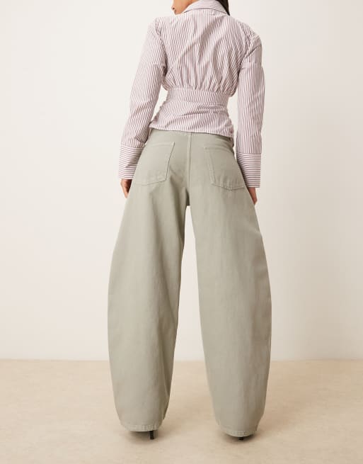 ASOS DESIGN high waisted barrel jean in washed khaki, 3 of 5