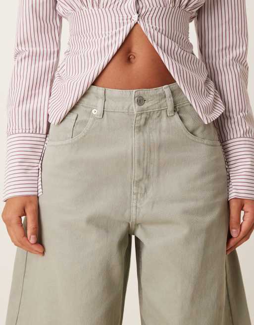 ASOS DESIGN high waisted barrel jean in washed khaki, 4 of 5
