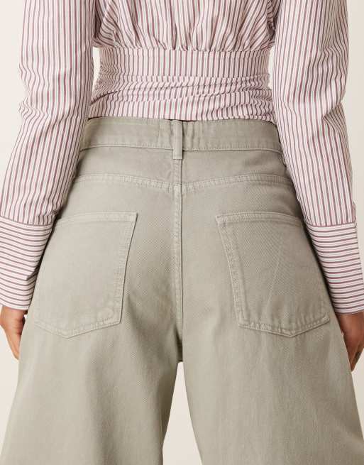 ASOS DESIGN high waisted barrel jean in washed khaki, 5 of 5