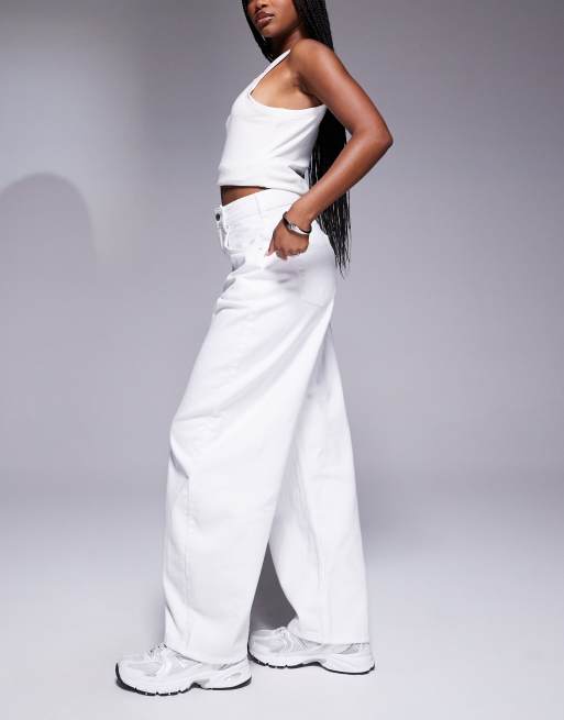 ASOS DESIGN high waisted barrel jeans in white