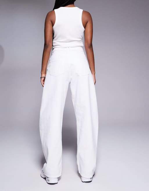 ASOS DESIGN high waisted barrel jean in white, 3 of 5