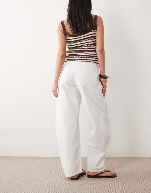 ASOS DESIGN high waisted barrel jean in white, 3 of 5