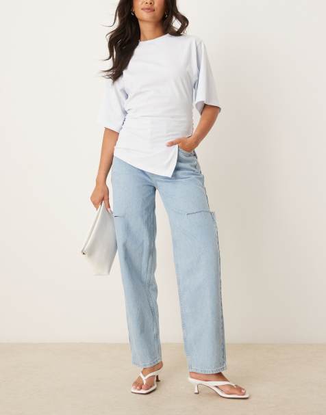 ASOS DESIGN high waisted barrel jean with thigh rips in lightwash - view 1