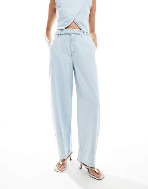 ASOS DESIGN high waisted barrel jeans in light wash (Part of a set), 4 of 5