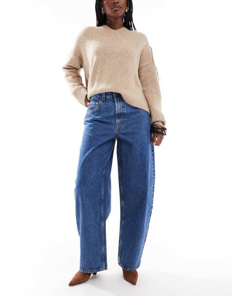 ASOS DESIGN high waisted barrel jeans in mid blue - view 1