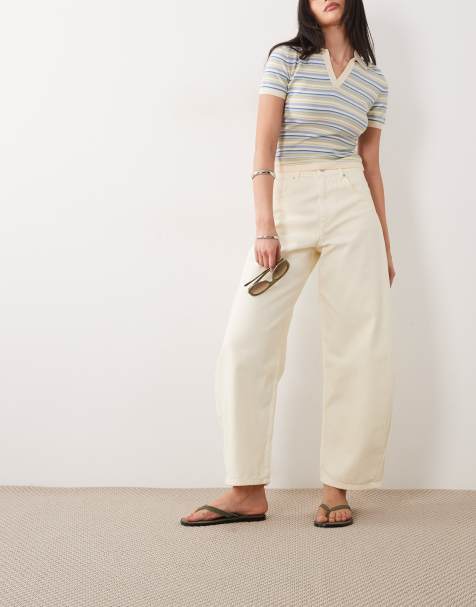 ASOS DESIGN high waisted barrel jeans in pastel yellow - view 1