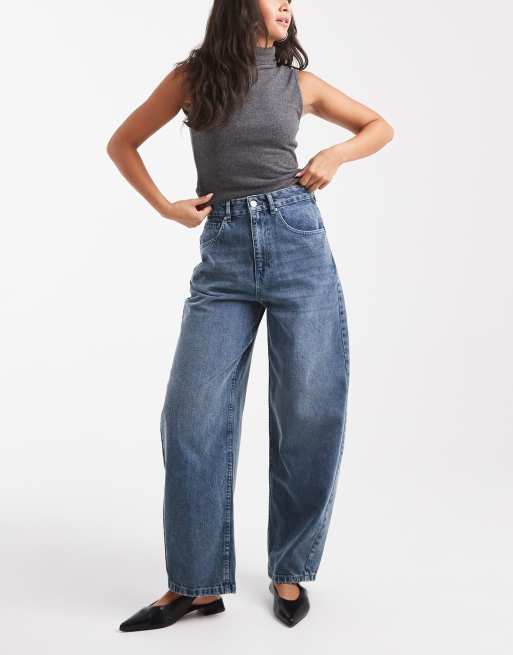 ASOS DESIGN high waisted barrel jeans in soft blue black