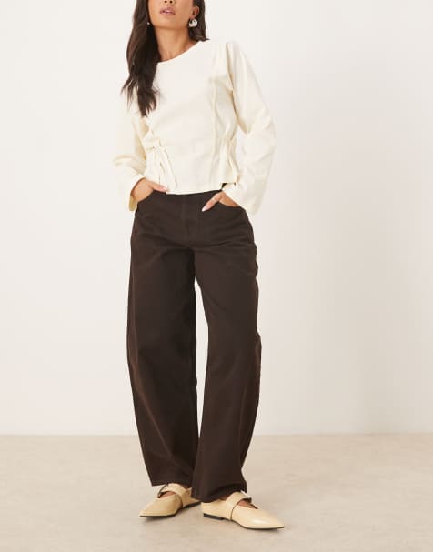 ASOS DESIGN high waisted barrel leg jean in chocolate - view 1