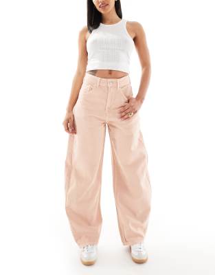 ASOS DESIGN ASOS DESIGN high waisted barrel leg jean in peach-Neutral
