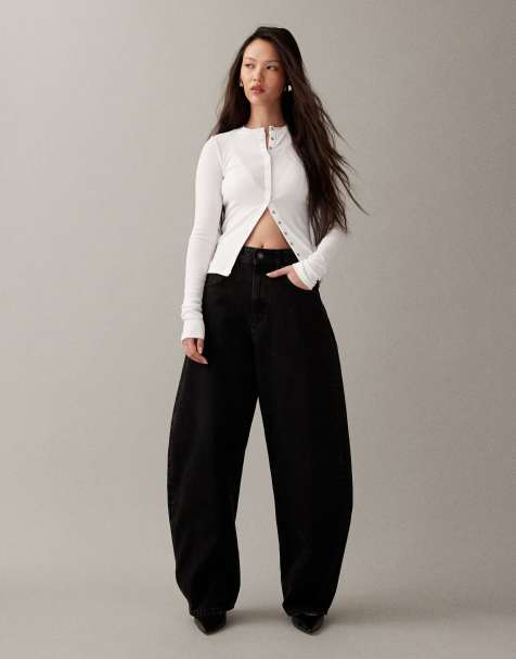 ASOS DESIGN high waisted barrel leg jeans in black