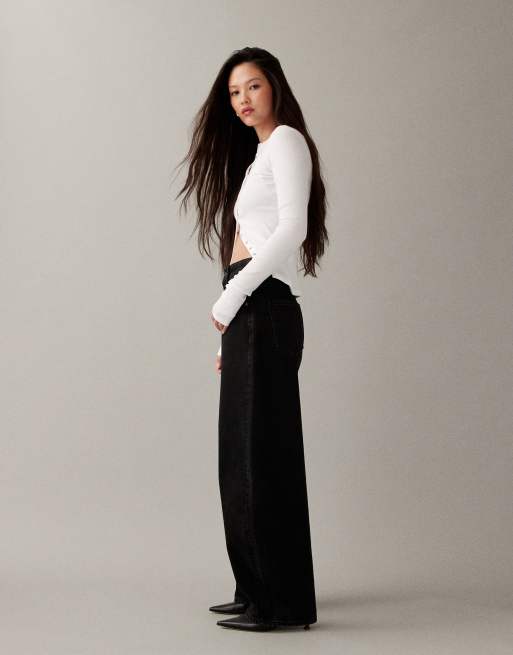 ASOS DESIGN high waisted barrel leg jeans in black, 2 of 7