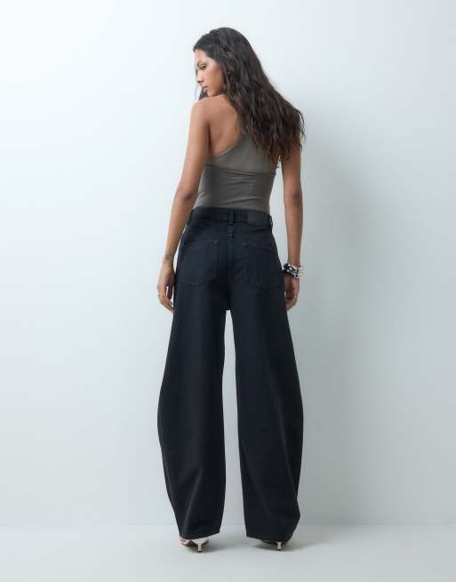 ASOS DESIGN high waisted barrel leg jeans in black, 3 of 5