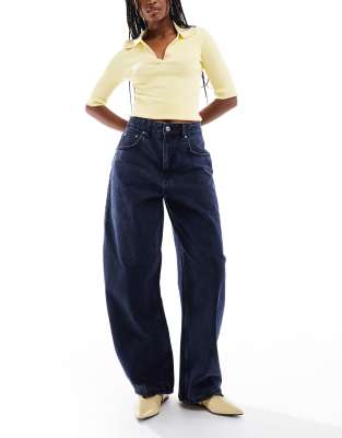 Asos Design High Waisted Barrel Leg Jeans In Blue