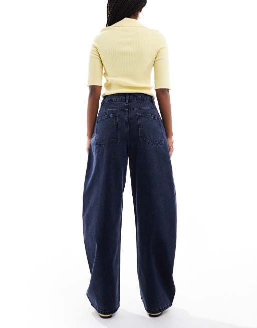 ASOS DESIGN high waisted barrel leg jeans in blue black