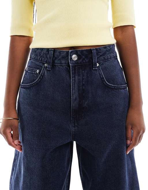 ASOS DESIGN high waisted barrel leg jeans in blue black