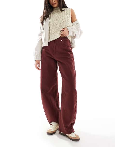 ASOS DESIGN high waisted barrel leg jeans in burgundy - view 1