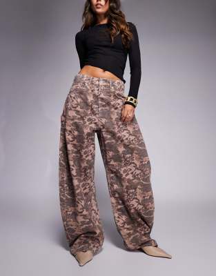 Asos Design High Waisted Barrel Leg Jeans In Multi