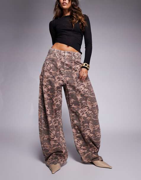 ASOS DESIGN high waisted barrel leg jeans in camo print - view 1