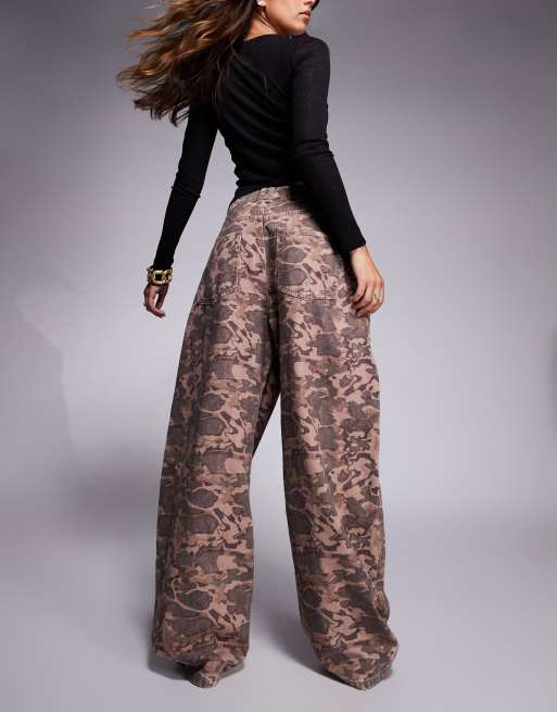 ASOS DESIGN high waisted barrel leg jeans in camo print