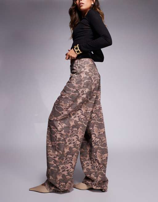 ASOS DESIGN high waisted barrel leg jeans in camo print
