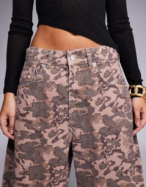ASOS DESIGN high waisted barrel leg jeans in camo print