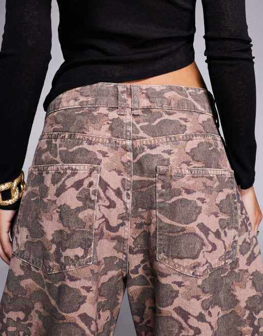 ASOS DESIGN high waisted barrel leg jeans in camo print