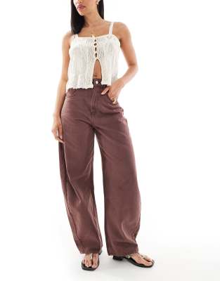 ASOS DESIGN high waisted barrel leg jeans in chocolate-Brown