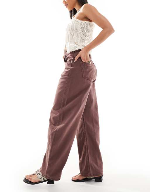 ASOS DESIGN high waisted barrel leg jeans in chocolate