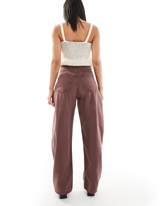 ASOS DESIGN high waisted barrel leg jeans in chocolate