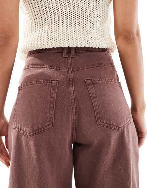 ASOS DESIGN high waisted barrel leg jeans in chocolate