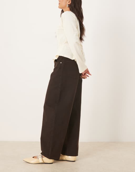 ASOS DESIGN high waisted barrel leg jeans in chocolate