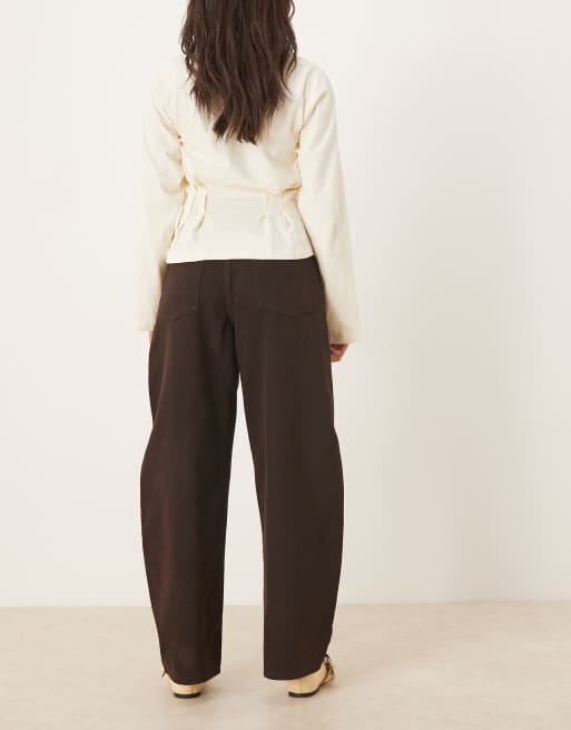 ASOS DESIGN high waisted barrel leg jeans in chocolate