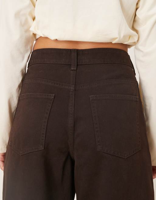 ASOS DESIGN high waisted barrel leg jeans in chocolate