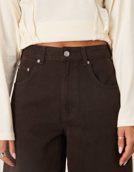 ASOS DESIGN high waisted barrel leg jeans in chocolate
