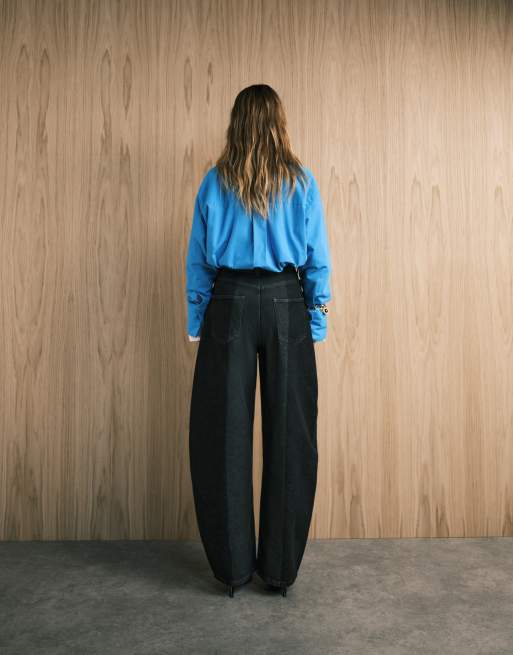 ASOS DESIGN high waisted barrel leg jeans in gray tonal wash